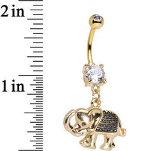 Load image into Gallery viewer, Clear Gem Gold Anodized Aztec Elephant Dangle Belly Ring
