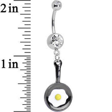 Load image into Gallery viewer, Fried Egg on a Black Frying Pan Dangle Belly Ring
