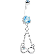 Load image into Gallery viewer, Suspended in Infinity Aqua Gem Dangle Belly Ring
