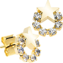Load image into Gallery viewer, Gold Tone Stainless Steel Post Clear Wreath Star Earrings
