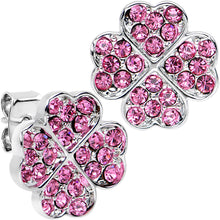 Load image into Gallery viewer, Stainless Steel Post Pink Four Leaf Clover Heart Stud Earrings
