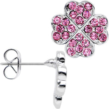 Load image into Gallery viewer, Stainless Steel Post Pink Four Leaf Clover Heart Stud Earrings

