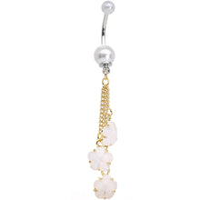 Load image into Gallery viewer, Golden Chain Pearly White Floral Dangle Belly Ring
