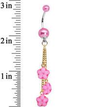 Load image into Gallery viewer, Golden Chain Pearly Pink Floral Dangle Belly Ring
