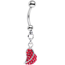 Load image into Gallery viewer, Half of My Heart Red Gem Encrusted Dangle Belly Ring
