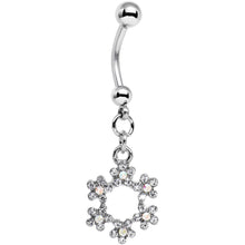 Load image into Gallery viewer, Clear and Aurora Decorated Snowflake Dangle Belly Ring
