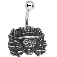 Load image into Gallery viewer, Top-hat Skull and Laurels Bottom Charm Belly Ring
