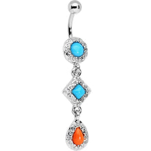 Load image into Gallery viewer, Blue Orange Czech Stone  Diamond Teardrop Dangle Belly Ring
