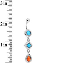Load image into Gallery viewer, Blue Orange Czech Stone  Diamond Teardrop Dangle Belly Ring
