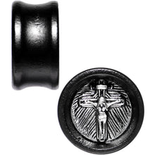 Load image into Gallery viewer, 20mm Black Organic Beechwood Stainless Steel Cross Saddle Plug Set

