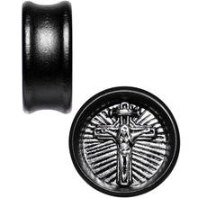 Load image into Gallery viewer, 25mm Black Organic Beechwood Stainless Steel Cross Saddle Plug Set
