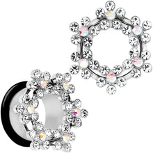 Load image into Gallery viewer, 18mm Clear and Aurora Gem Snowflake Steel Tunnel Plug Set
