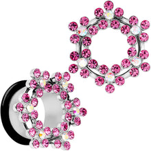 Load image into Gallery viewer, 18mm Pink and Aurora Gem Snowflake Steel Tunnel Plug Set

