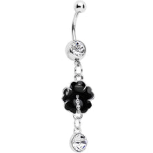 Load image into Gallery viewer, Black Floral Glitz and Nectar Czech Stone Dangle Belly Ring
