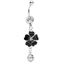 Load image into Gallery viewer, Clear Czech Stone Black Petals Flower of Love Dangle Belly Ring
