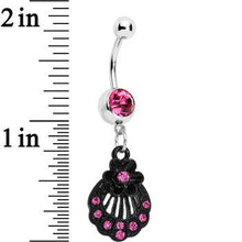 Load image into Gallery viewer, Pink Czech Stone Black Floral Seashell Dangle Belly Ring
