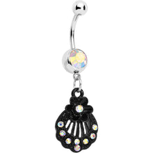 Load image into Gallery viewer, Aurora Czech Stone Black Floral Seashell Dangle Belly Ring
