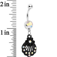 Load image into Gallery viewer, Aurora Czech Stone Black Floral Seashell Dangle Belly Ring
