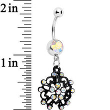 Load image into Gallery viewer, Aurora Czech Stone Black Intricate Snowflake Dangle Belly Ring
