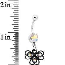 Load image into Gallery viewer, Aurora Czech Stone Black Swirl Trio of Love Dangle Belly Ring
