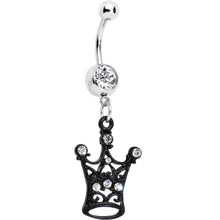 Load image into Gallery viewer, Clear Czech Stone Black Victorian King Crown Dangle Belly Ring
