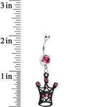 Load image into Gallery viewer, Pink Czech Stone Black Victorian King Crown Dangle Belly Ring
