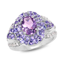 Load image into Gallery viewer, 2.88 Carat Genuine Amethyst, Tanzanite &amp; White Topaz .925 Sterling Silver Ring
