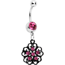 Load image into Gallery viewer, Pink Czech Stone Black Quinate Romance Dangle Belly Ring
