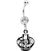 Load image into Gallery viewer, Clear Czech Stone Black Versailles Queen Crown Dangle Belly Ring
