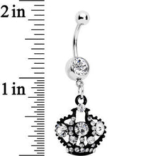 Load image into Gallery viewer, Clear Czech Stone Black Versailles Queen Crown Dangle Belly Ring
