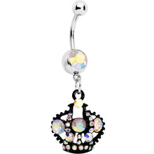 Load image into Gallery viewer, Aurora Czech Stone Black Versailles Queen Crown Dangle Belly Ring

