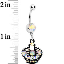 Load image into Gallery viewer, Aurora Czech Stone Black Versailles Queen Crown Dangle Belly Ring

