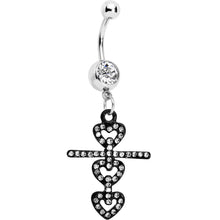 Load image into Gallery viewer, Clear Czech Stone Black Snowman of Love Dangle Belly Ring
