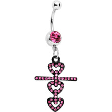 Load image into Gallery viewer, Pink Czech Stone Black Snowman of Love Dangle Belly Ring
