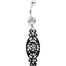 Load image into Gallery viewer, Clear Czech Stone Black Victorian Design Dangle Belly Ring
