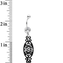 Load image into Gallery viewer, Clear Czech Stone Black Victorian Design Dangle Belly Ring
