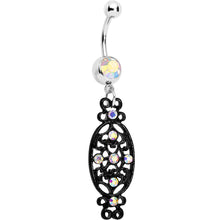 Load image into Gallery viewer, Aurora Czech Stone Black Victorian Design Dangle Belly Ring
