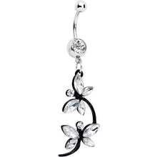 Load image into Gallery viewer, Clear Czech Stone Black Double Dragonfly Dangle Belly Ring
