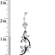 Load image into Gallery viewer, Clear Czech Stone Black Double Dragonfly Dangle Belly Ring
