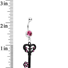 Load image into Gallery viewer, Pink Czech Stone Black Victorian Antique Key Dangle Belly Ring
