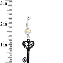 Load image into Gallery viewer, Aurora Czech Stone Black Victorian Antique Key Dangle Belly Ring
