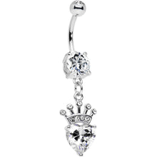Load image into Gallery viewer, Clear Gem Claddagh Inspired Heart and Crown Dangle Belly Ring
