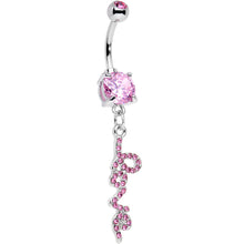 Load image into Gallery viewer, Pretty Pink Gem Studded Love Cursive Text Dangle Belly Ring
