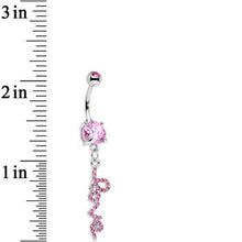 Load image into Gallery viewer, Pretty Pink Gem Studded Love Cursive Text Dangle Belly Ring
