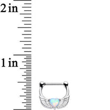 Load image into Gallery viewer, 16G Steel White Synthetic Opal Heart Angel Wing Septum Clicker
