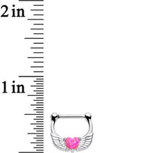 Load image into Gallery viewer, 16G Steel Pink Synthetic Opal Heart Angel Wing Septum Clicker
