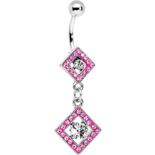 Load image into Gallery viewer, Pink Gem I'm a Square and I Don't Care Bottom Mount Dangle Belly Ring

