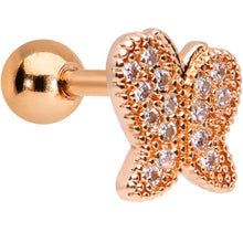 Load image into Gallery viewer, 16G 1/4 Rose Gold Anodized Clear CZ Butterfly Cartilage Earring
