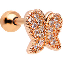 Load image into Gallery viewer, 16G 1/4 Rose Gold Anodized Clear CZ Butterfly Cartilage Earring
