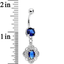 Load image into Gallery viewer, Royal Blue CZ Gem Clear Accent Ornate Ornament Dangle Belly Ring
